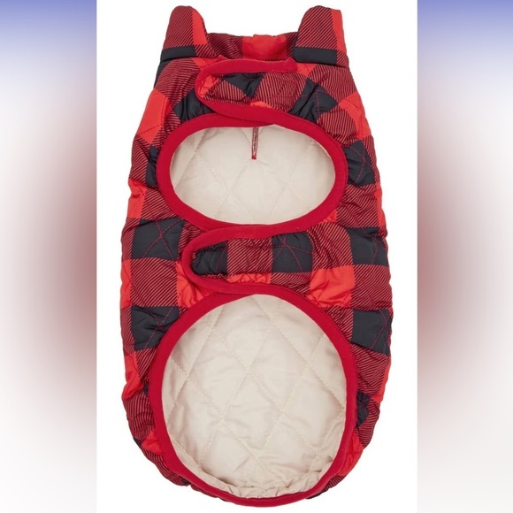 Reversible Quilted Pet Vest in Red/Black Check and Cream - Picture 7 of 11